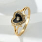 Gothic Black Enamel Heart Drop Ring