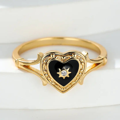 Gothic Black Enamel Heart Drop Ring