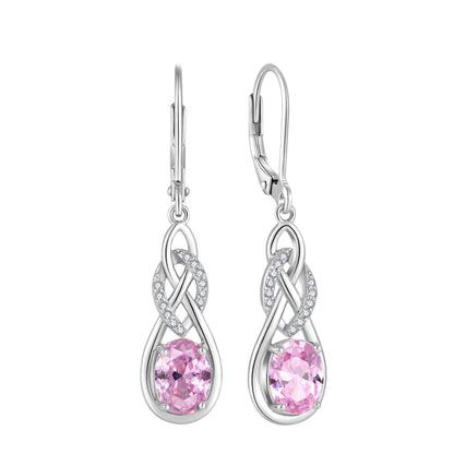 Pink Tourmaline Drop Dangle Earrings, 925 Sterling Silver